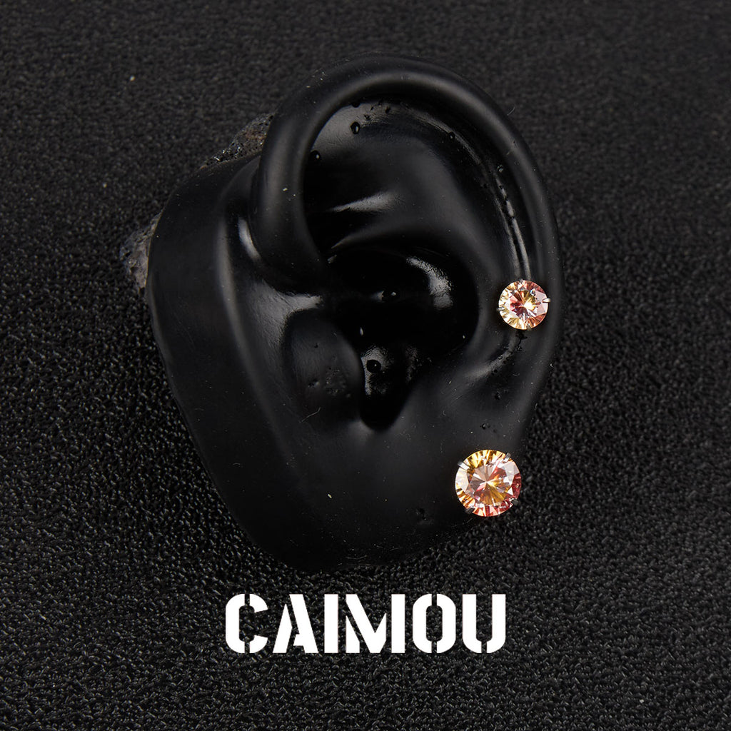 Color Plated Eight Arrows Round Zircon Stud Earrings