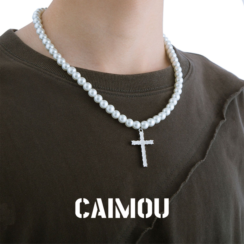 🤍✝️cross pearl necklace