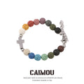 Volcanic stone cross bracelet