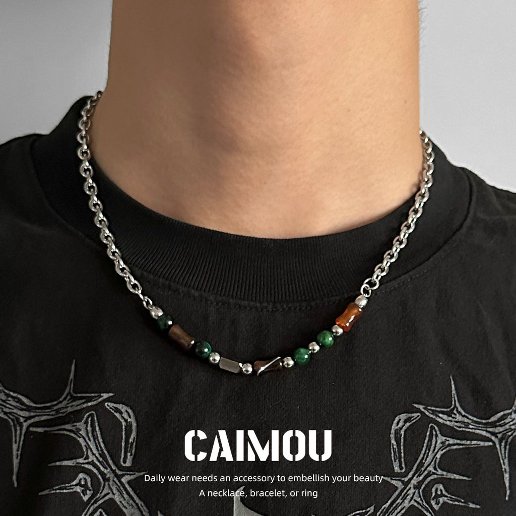 Dark Green Natural Stone Spliced Necklace