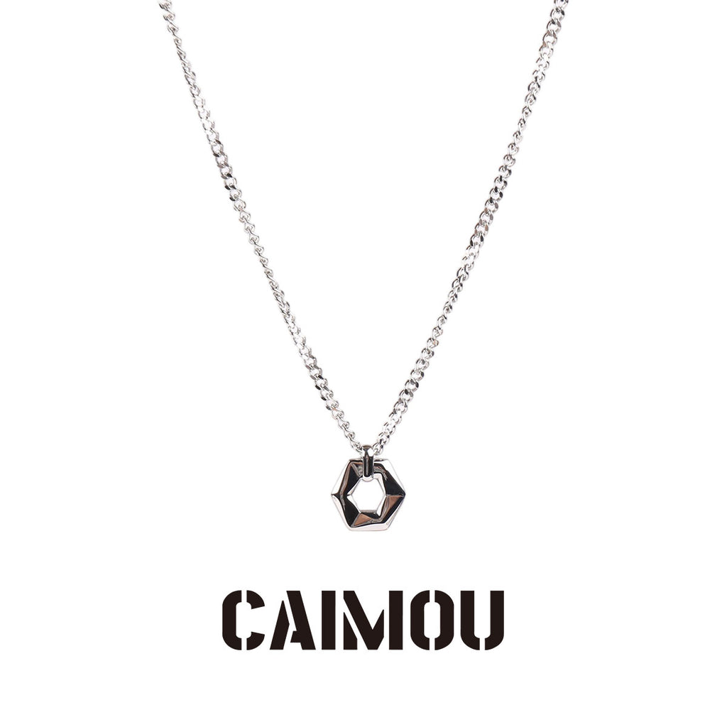Geometric Hexagon Ring Pendant Necklace
