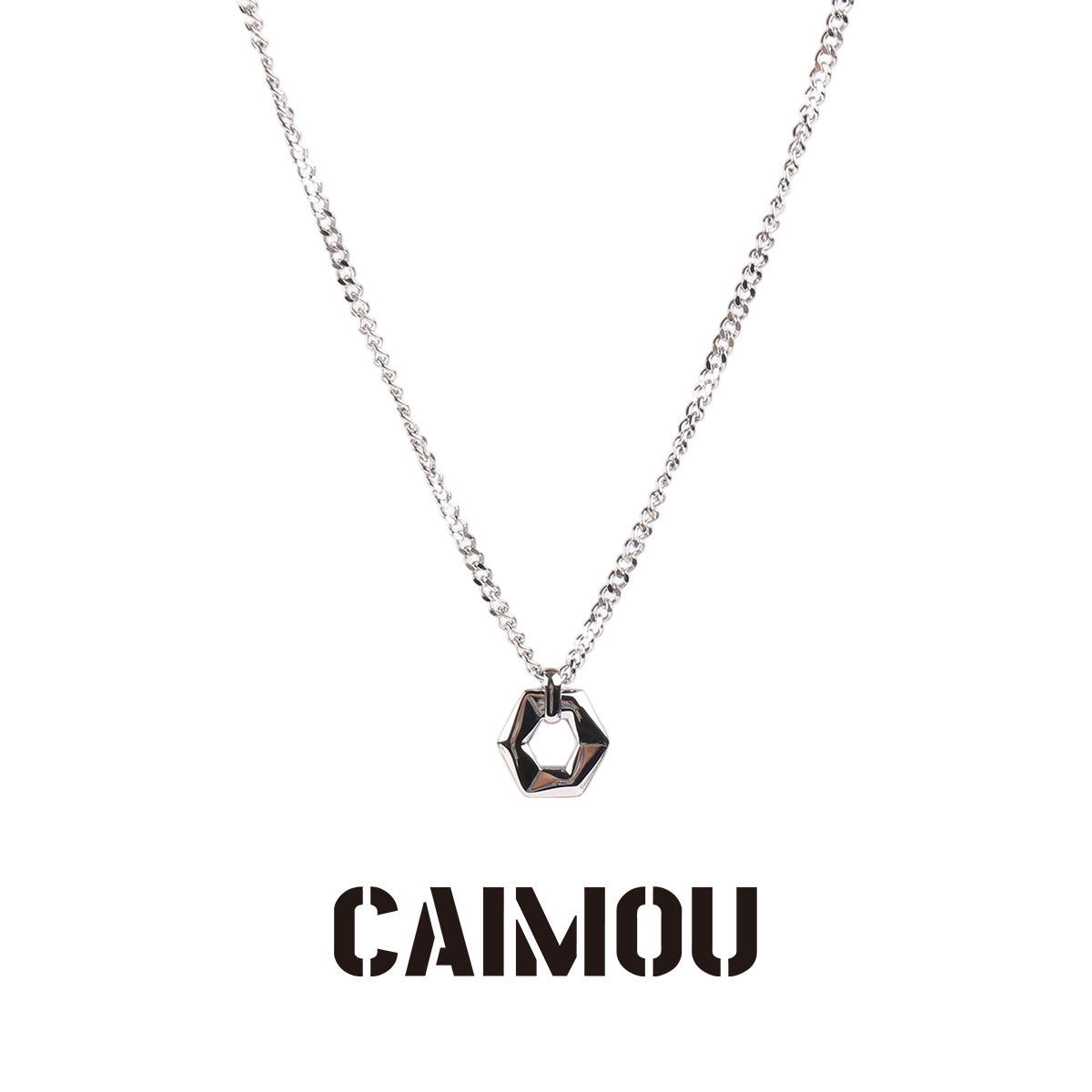 Geometric Hexagon Ring Pendant Necklace