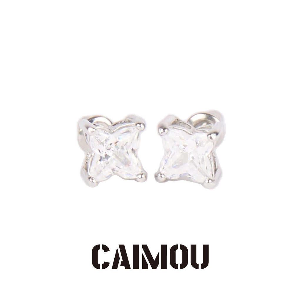 Four-Pointed Star Snowflake Zircon Stud Earrings