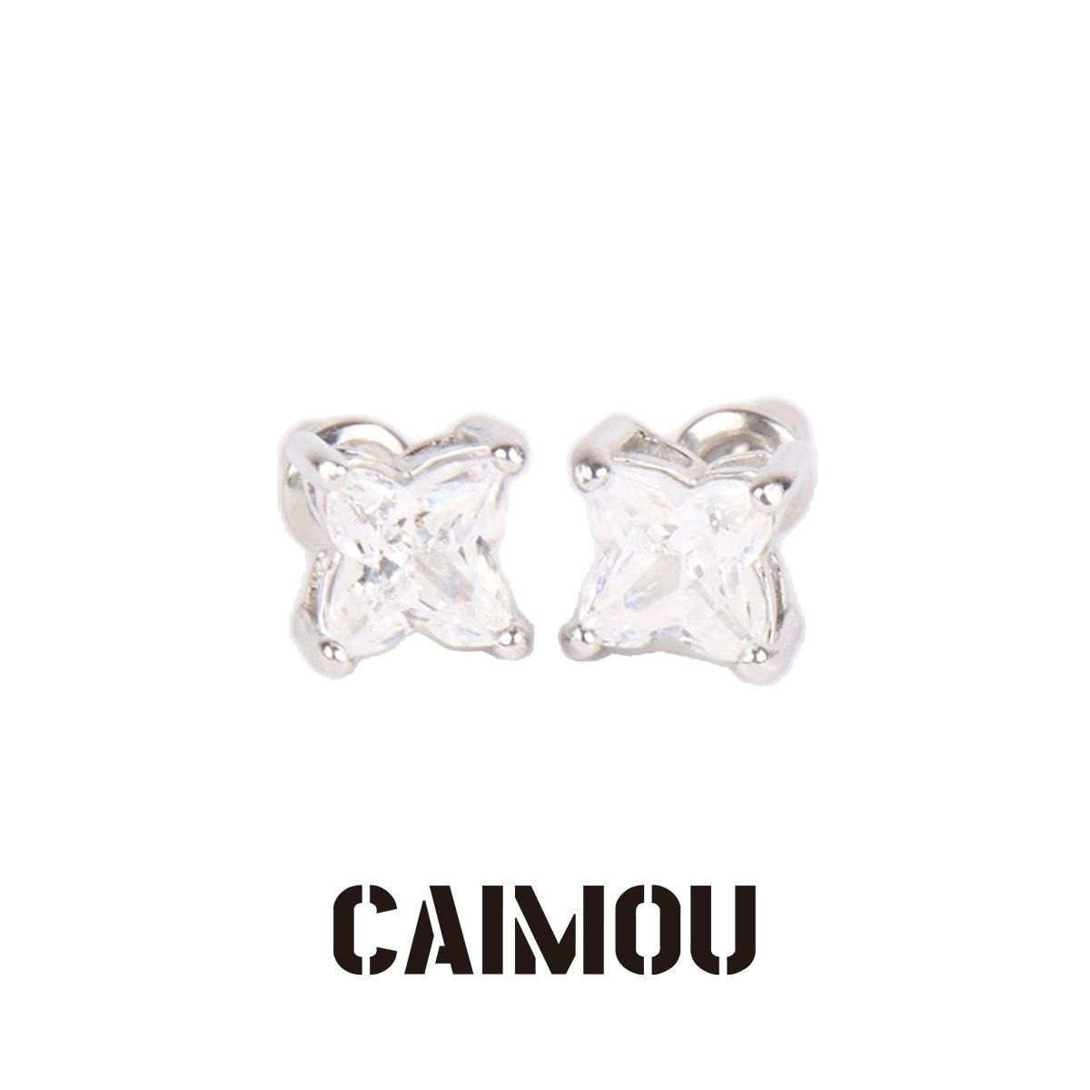 Four-Pointed Star Snowflake Zircon Stud Earrings