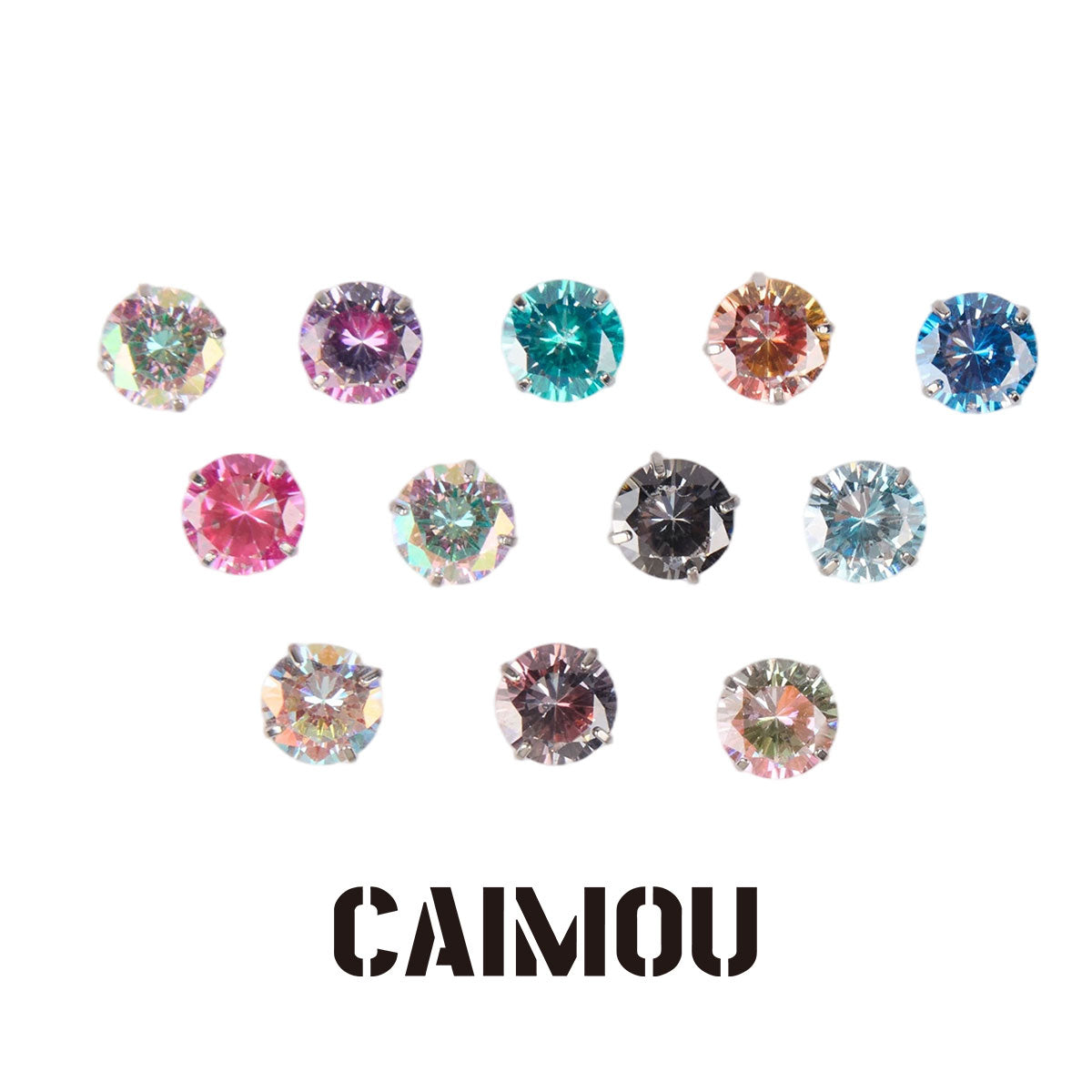 Color Plated Eight Arrows Round Zircon Stud Earrings