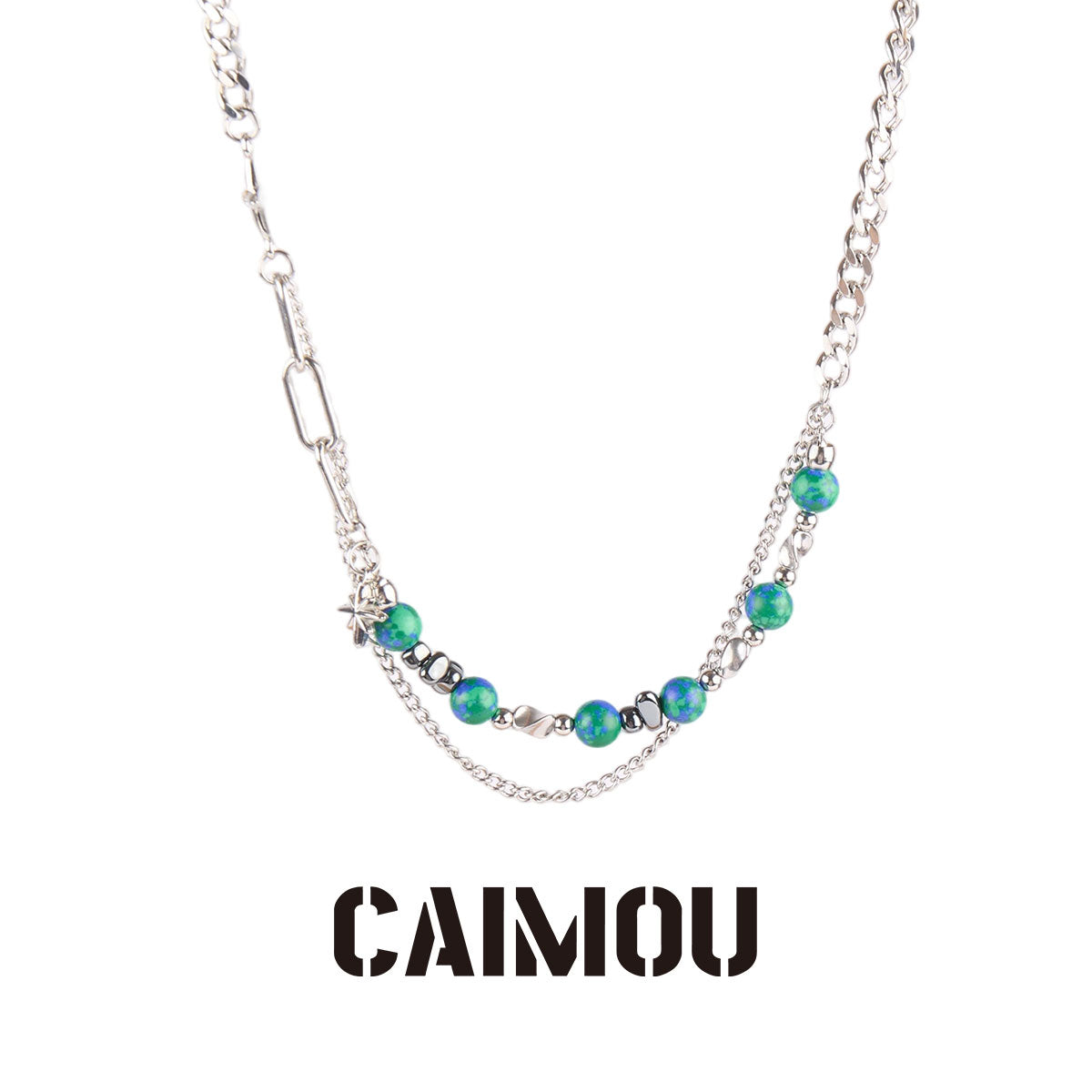 Octagram Green Stone Spliced Necklace