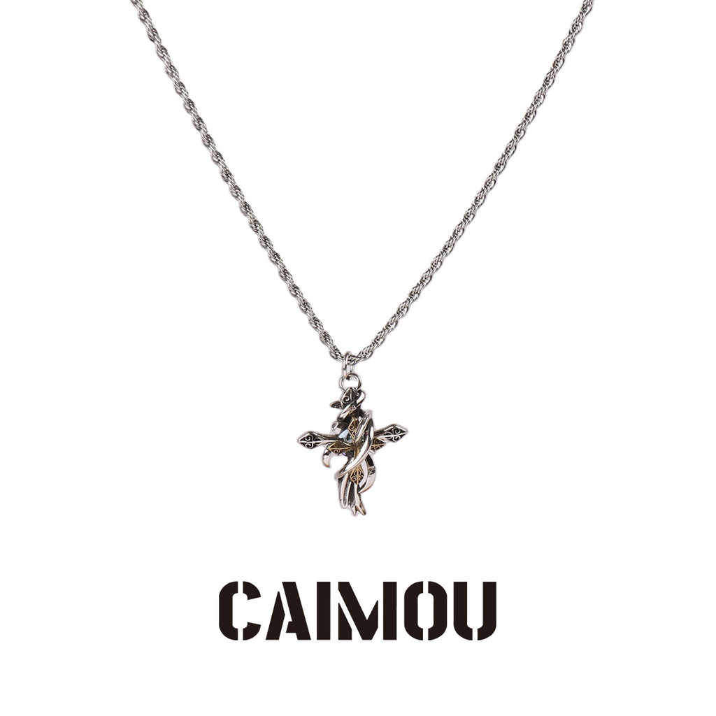 Thorn Wrapped Cross Pendant Necklace