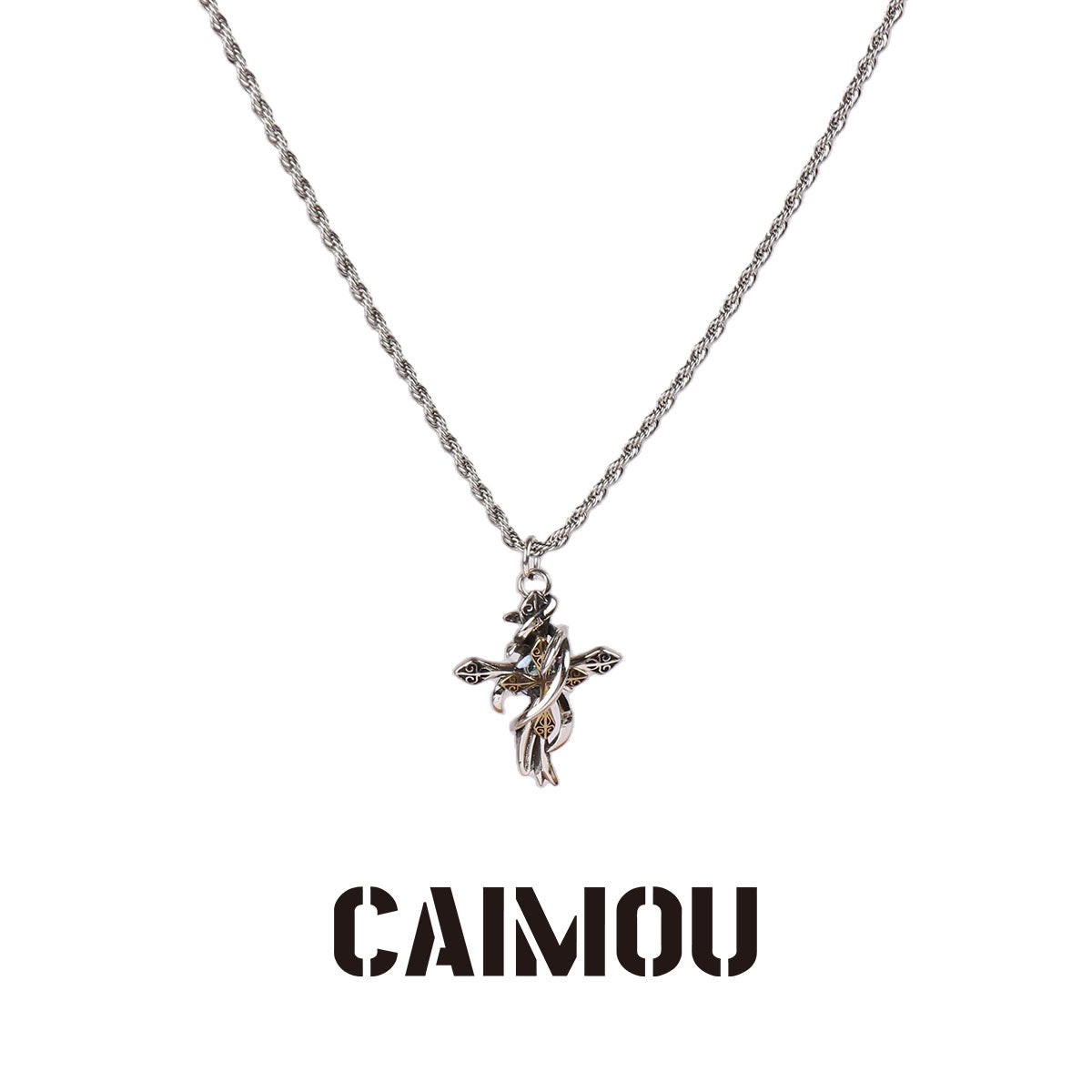 Thorn Wrapped Cross Pendant Necklace