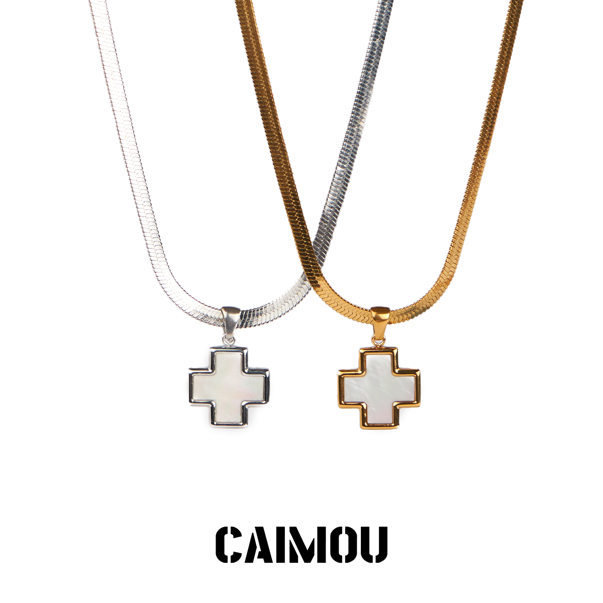 🤍✝️Mother-of-pearl cross clavicle chain