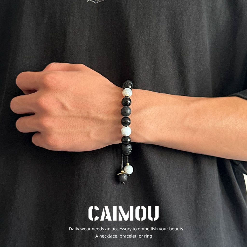 Black & White Volcanic Stone Braided Bracelet