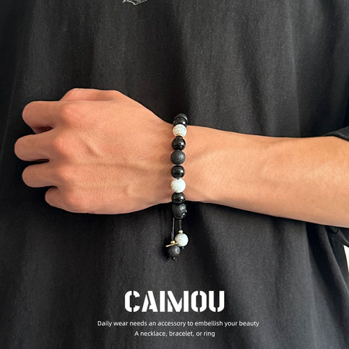 Black & White Volcanic Stone Braided Bracelet