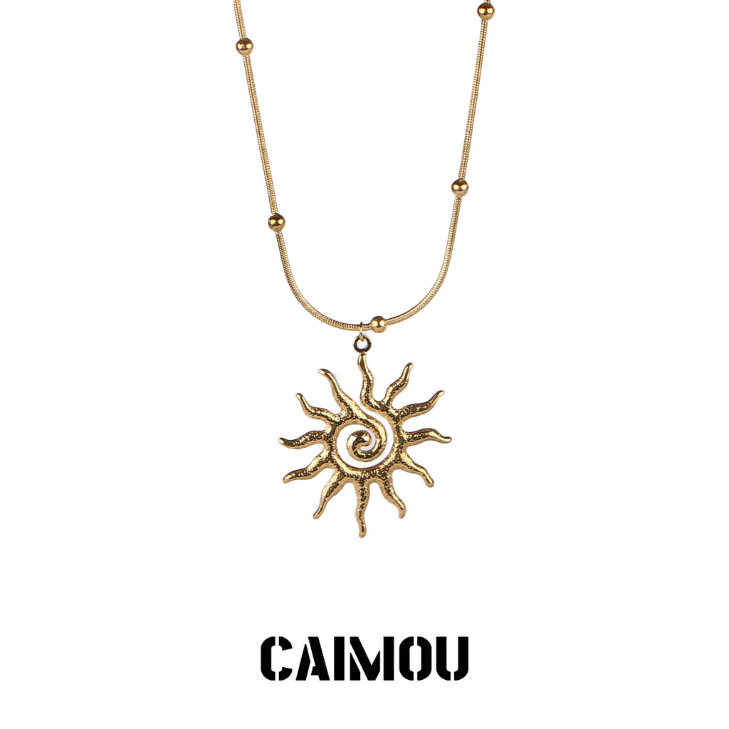 Golden Spiral Sun Pendant Necklace
