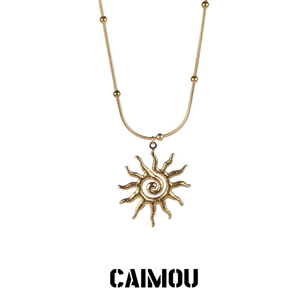 Golden Spiral Sun Pendant Necklace