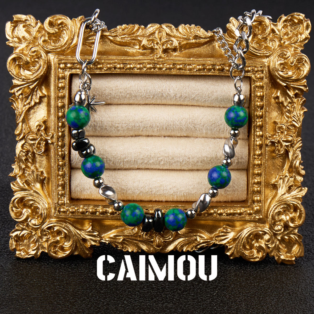 Octagram Green Stone Spliced Necklace