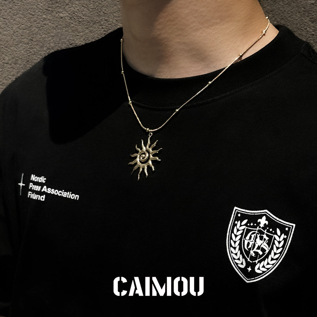 Golden Spiral Sun Pendant Necklace