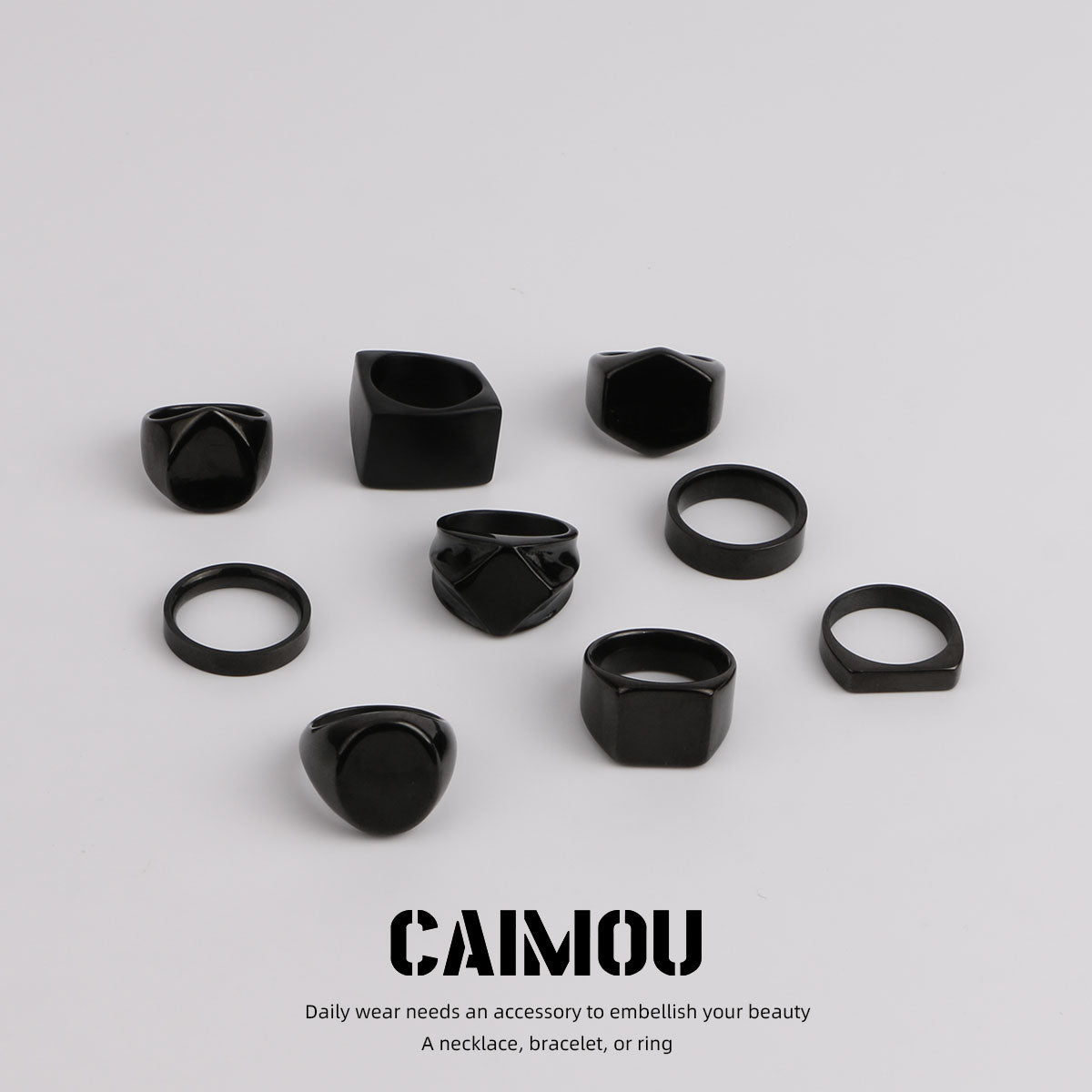 Black Titanium Steel Signet Rings (Multi Styles)