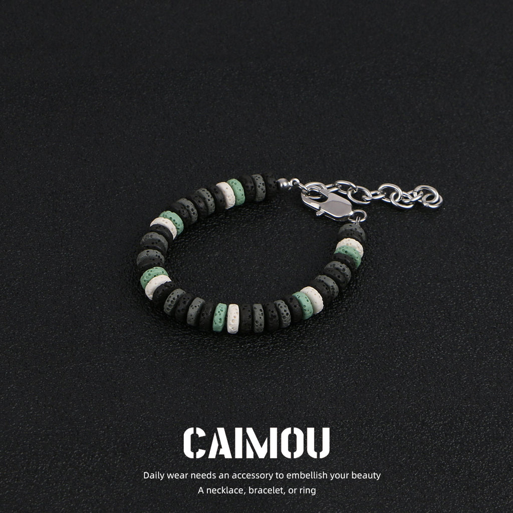 Dark Green Volcanic Stone Beaded Bracelet