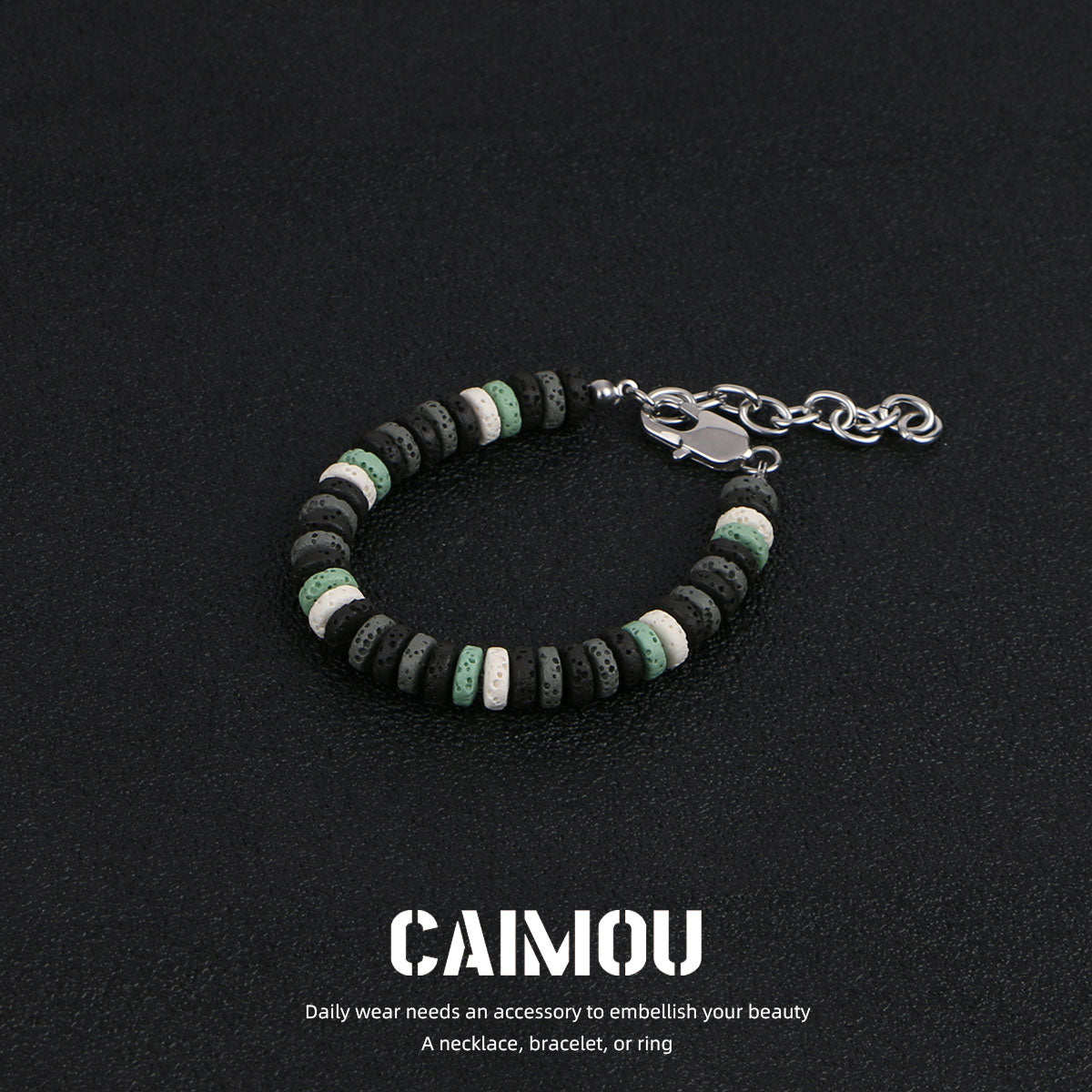 Dark Green Volcanic Stone Beaded Bracelet
