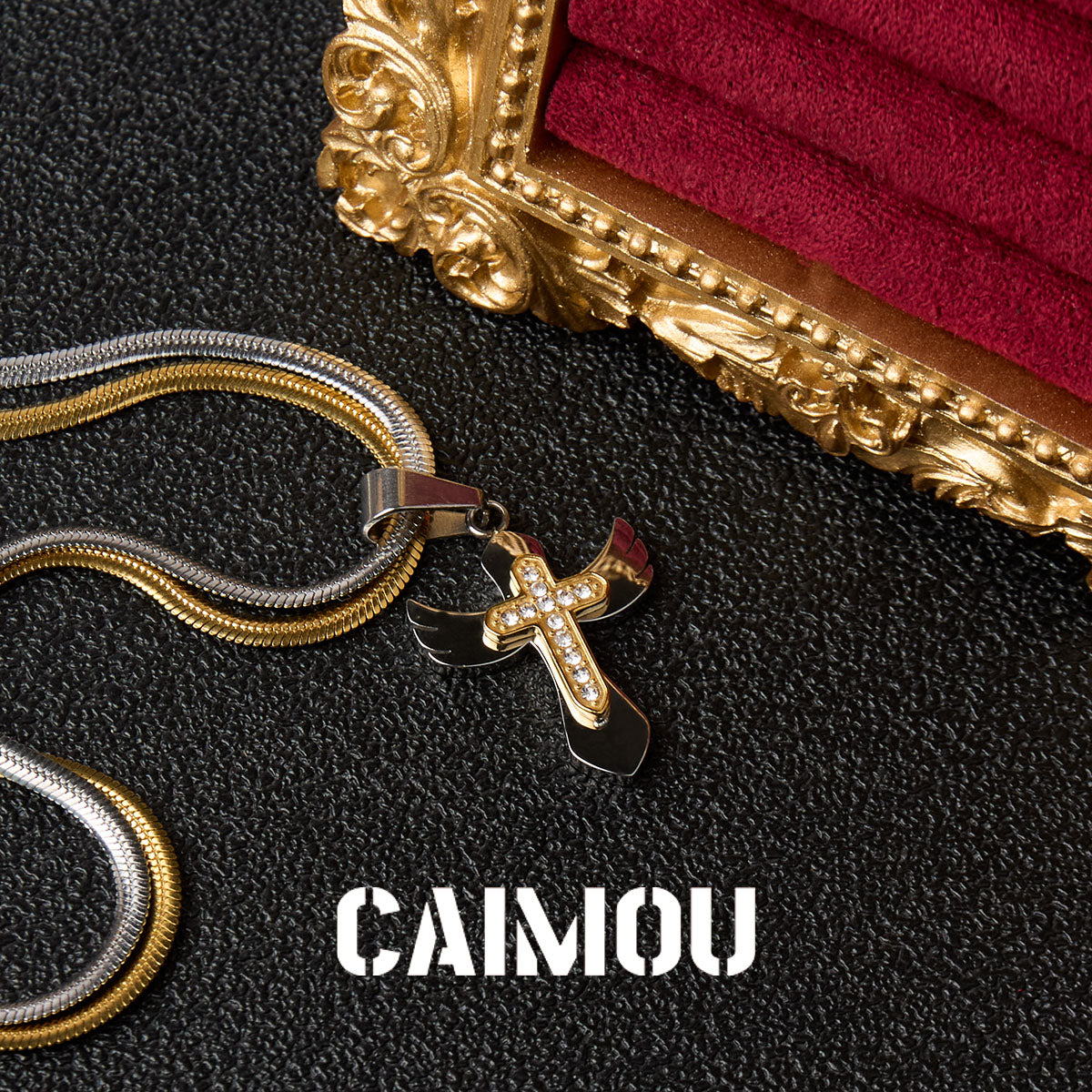 Double-layered two-tone cross necklace