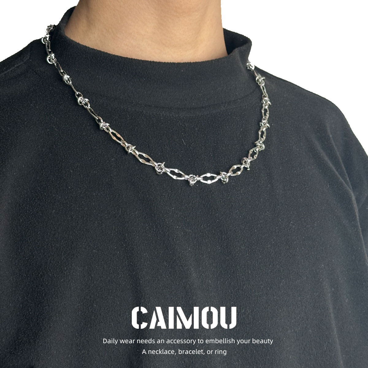 Lip Link Cuban Chain Necklace & Bracelet (Silver)