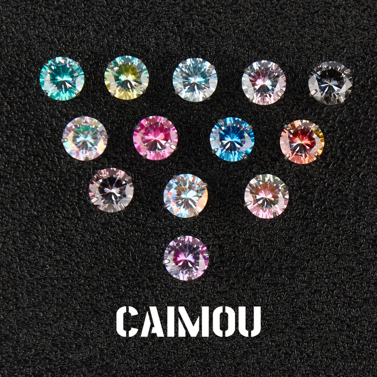 Color Plated Eight Arrows Round Zircon Stud Earrings
