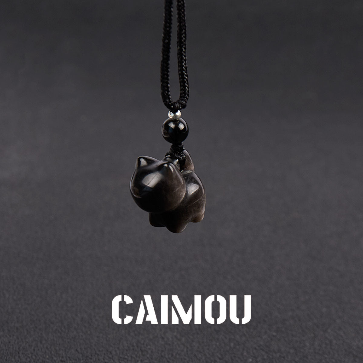 Silver Obsidian Kitten Necklace