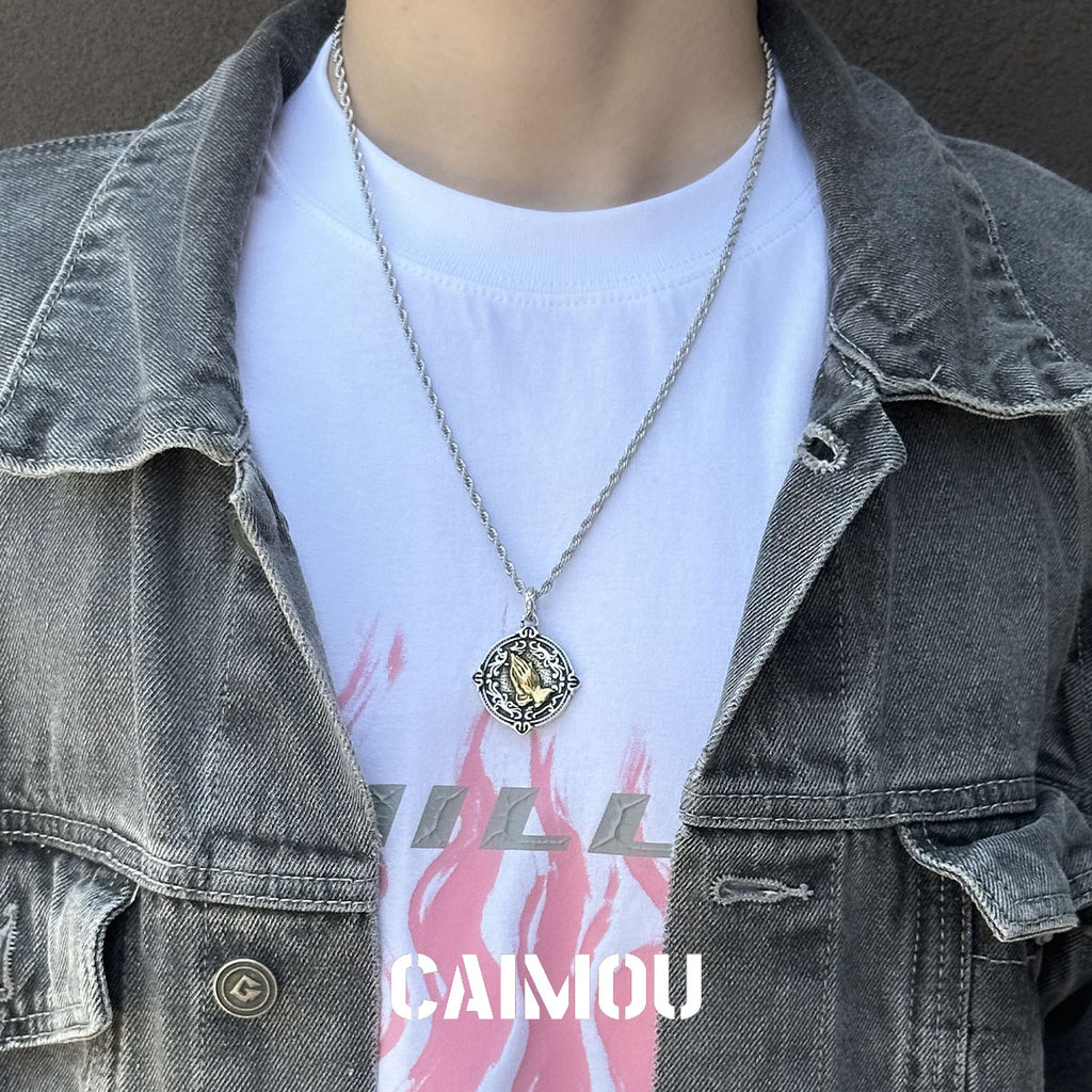 Praying Hands Coin Pendant Necklace