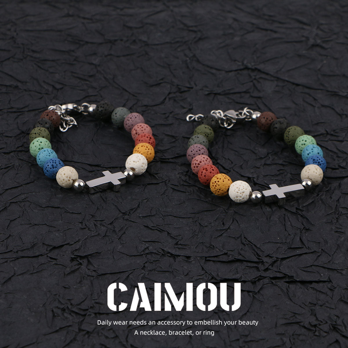 Volcanic stone cross bracelet