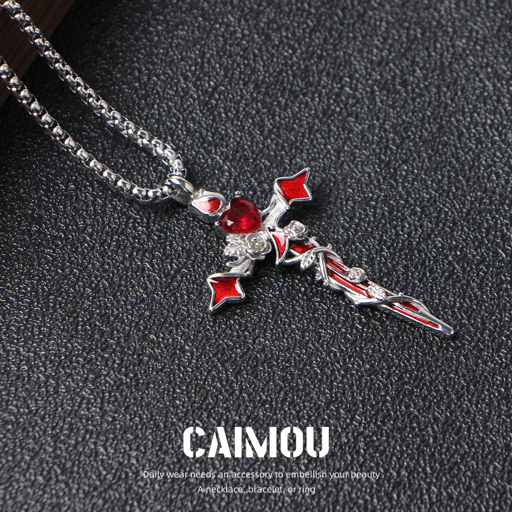 🌹✝️Cross Red Rose Necklace