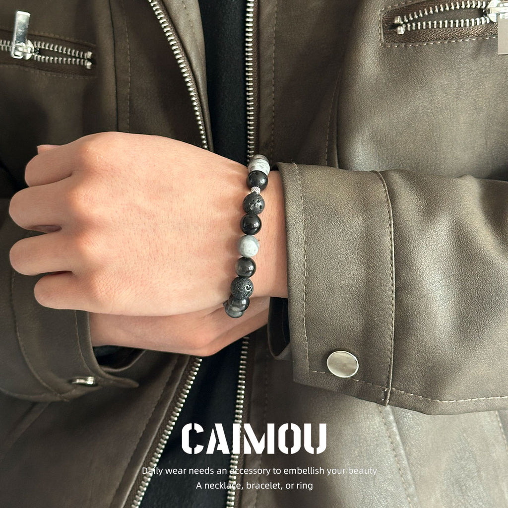 Dark Volcanic Stone Braided Bracelet