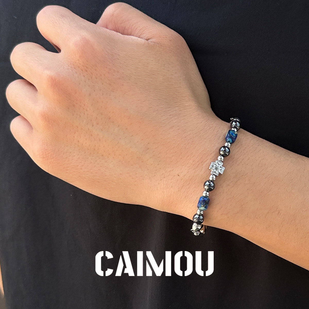 Cross Blue Square Stone Beaded Bracelet