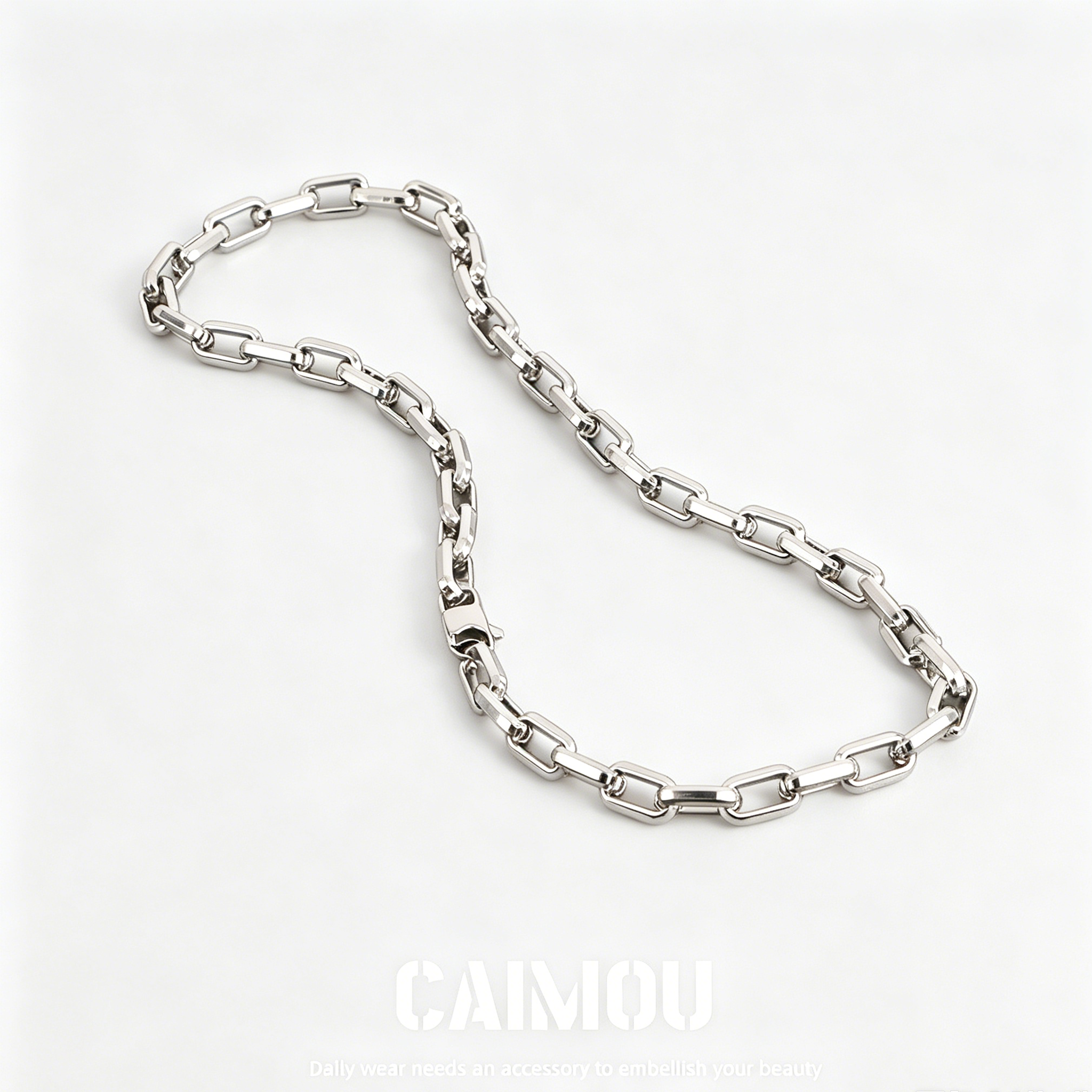 Rectangle Link Thick Chain Necklace