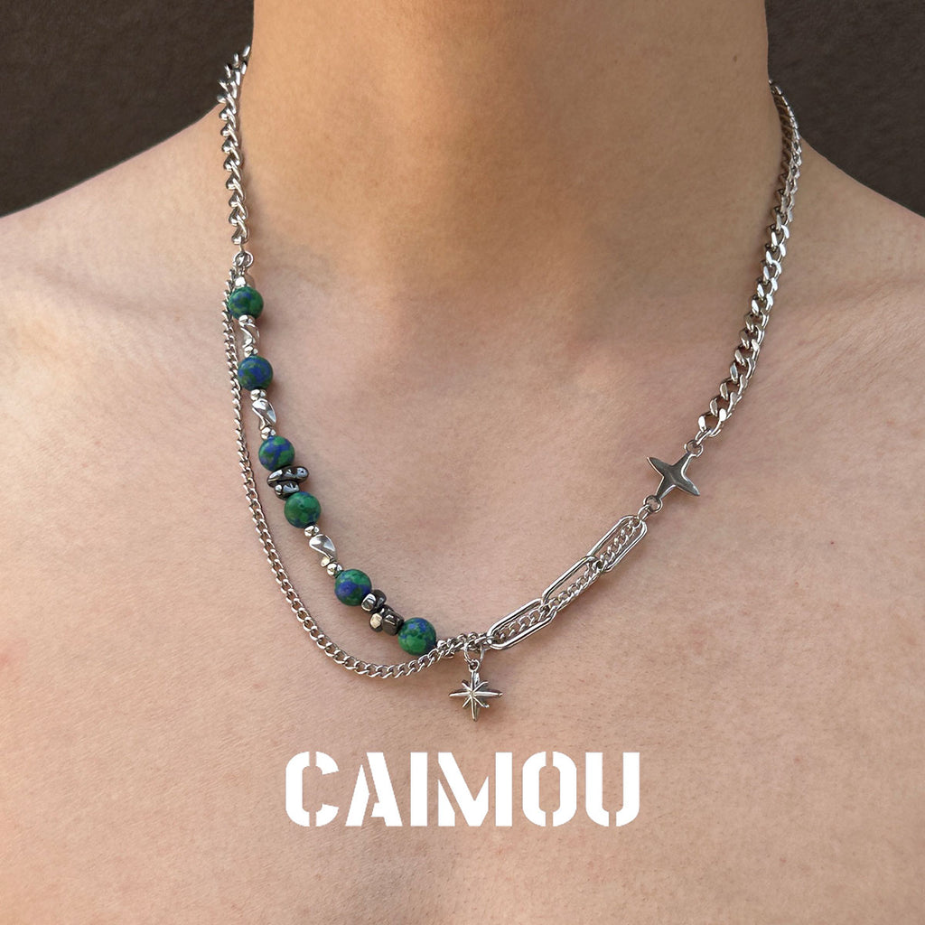 Octagram Green Stone Spliced Necklace