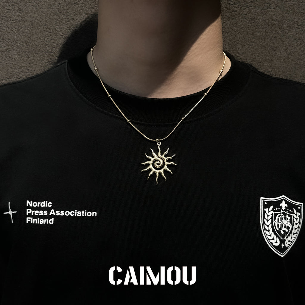 Golden Spiral Sun Pendant Necklace
