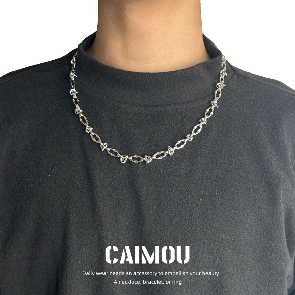 Lip Link Cuban Chain Necklace & Bracelet (Silver)