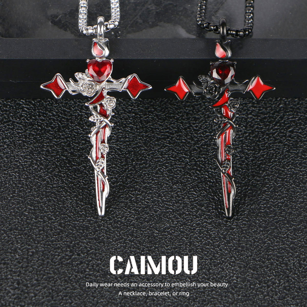 🌹✝️Cross Red Rose Necklace