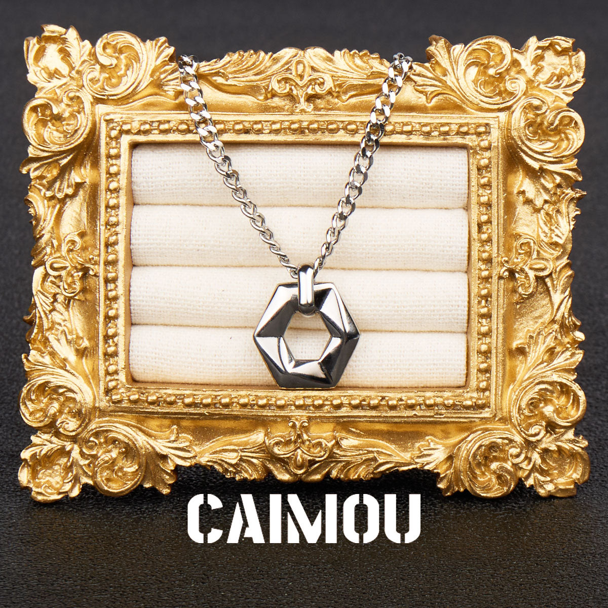 Geometric Hexagon Ring Pendant Necklace