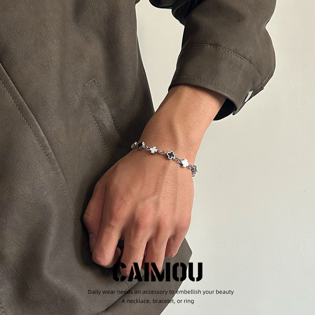 Black and white cross bracelet