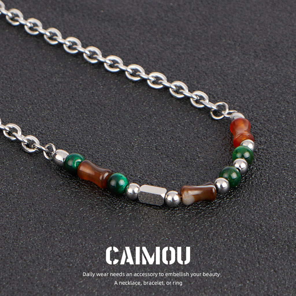 Dark Green Natural Stone Spliced Necklace