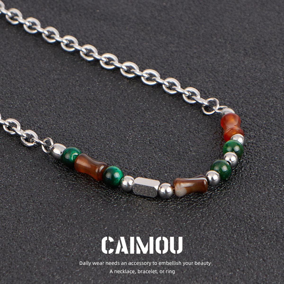 Dark Green Natural Stone Spliced Necklace