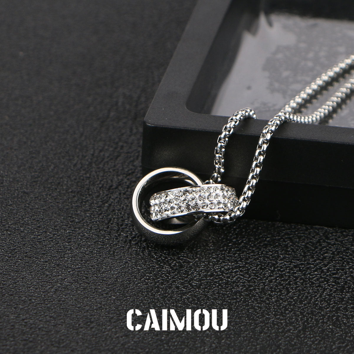 Full Paved Crystal Interlocking Double Ring Necklace