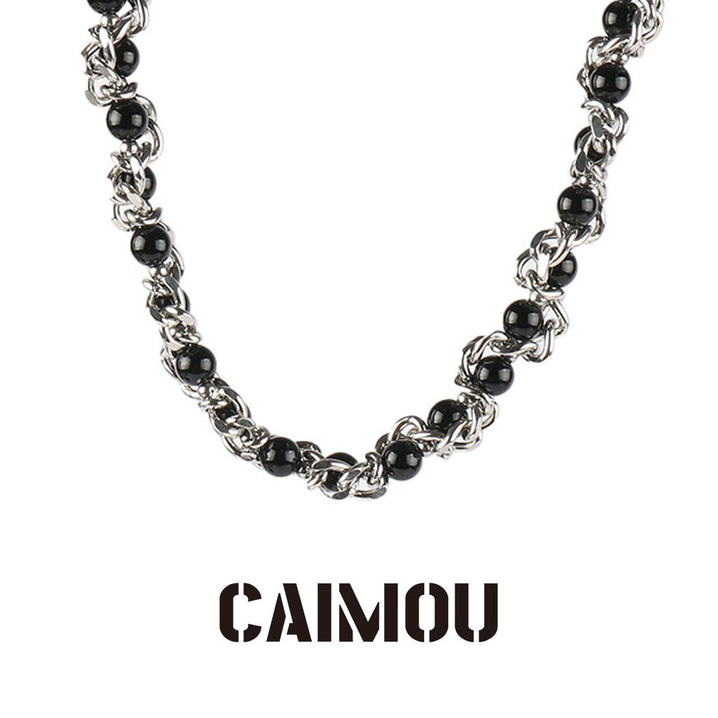 Heavy Woven Black Bead Cuban Necklace
