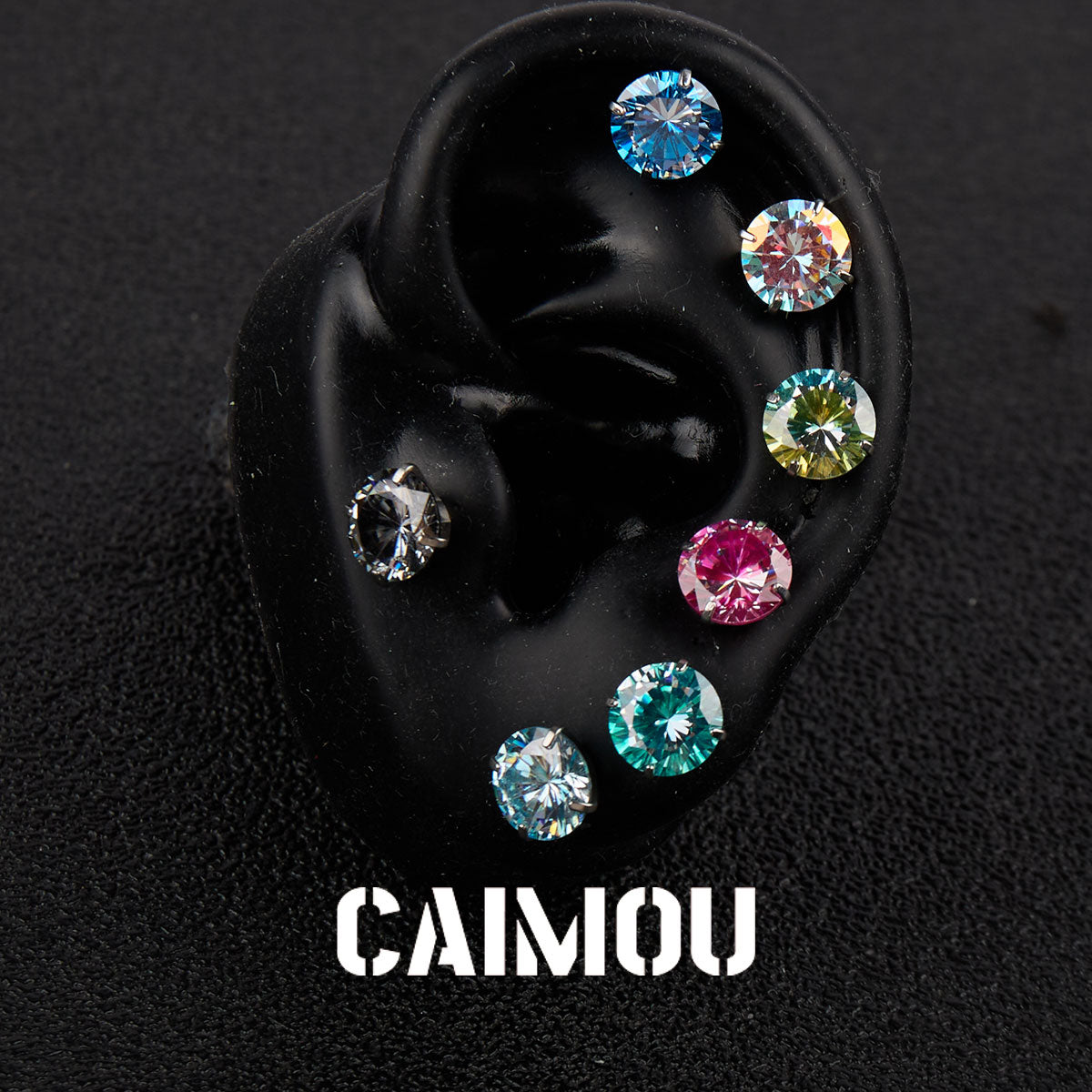 Color Plated Eight Arrows Round Zircon Stud Earrings