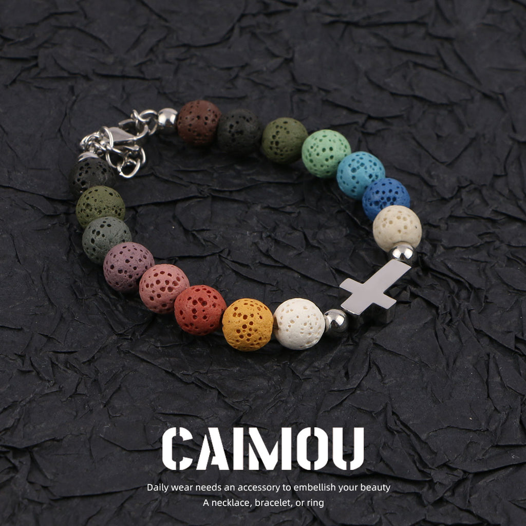 Volcanic stone cross bracelet