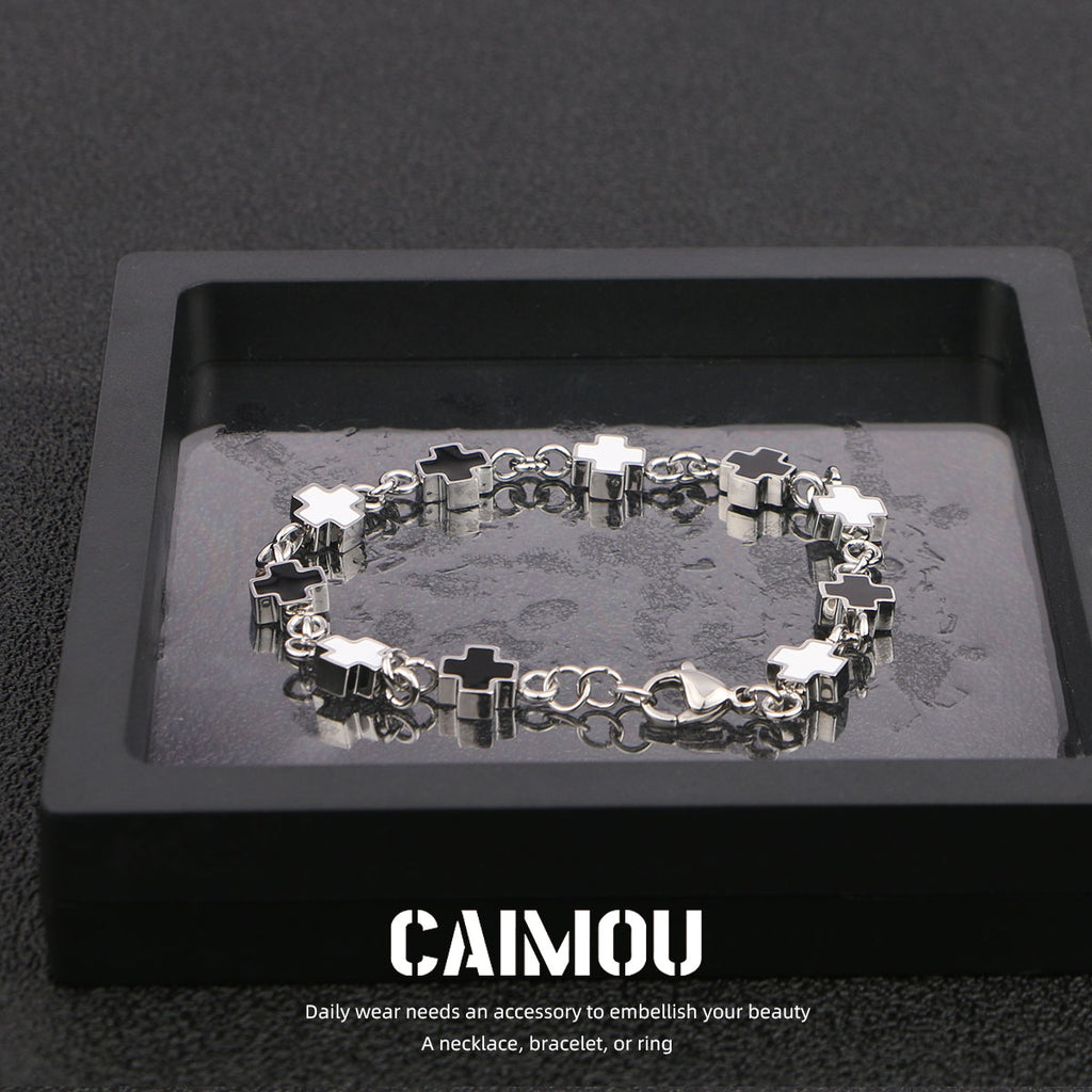 Black and white cross bracelet