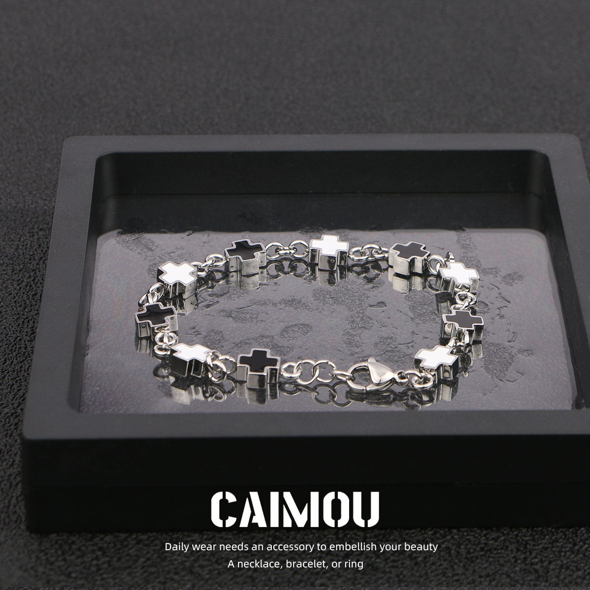 Black and white cross bracelet