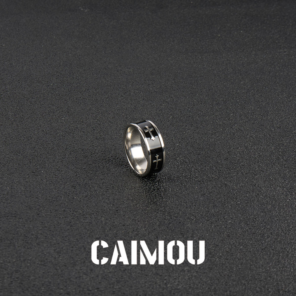 Black Cross Stainless Steel Band Ring
