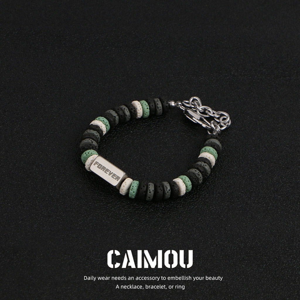 Dark Green Volcanic Stone Beaded Bracelet