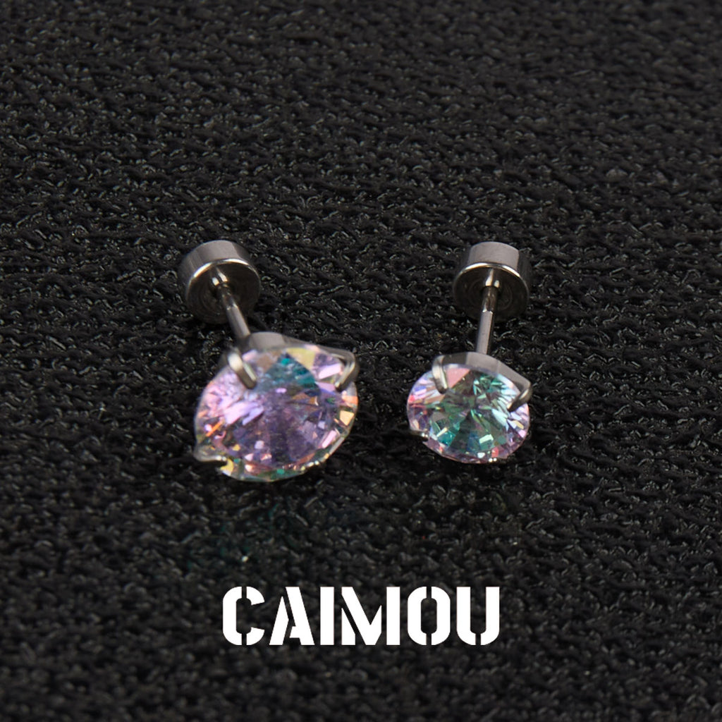 Color Plated Eight Arrows Round Zircon Stud Earrings