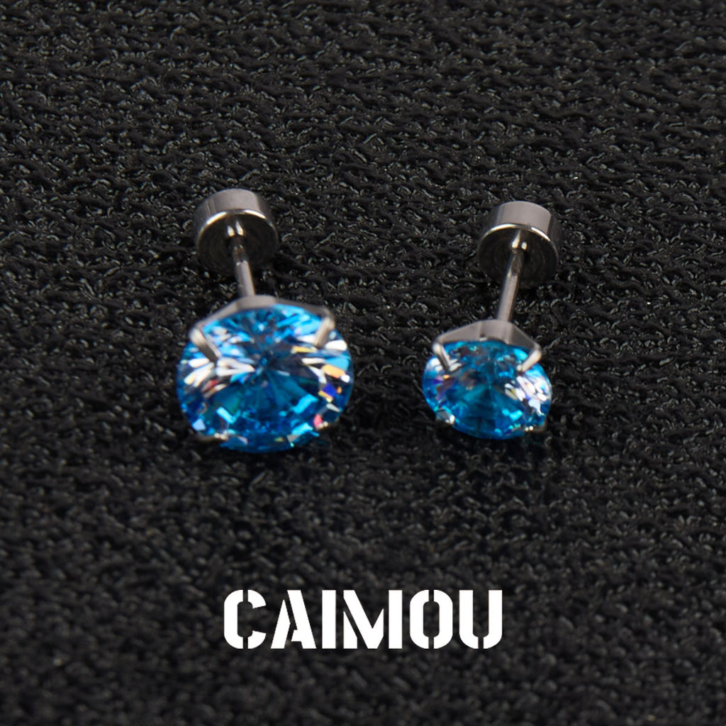 Color Plated Eight Arrows Round Zircon Stud Earrings